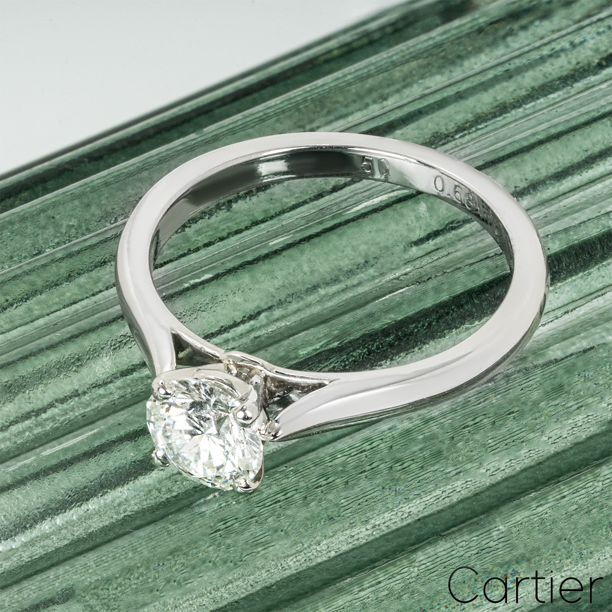 Cartier Platinum Round Brilliant Cut Diamond Solitaire 1895 Ring 0.68ct G/VS1